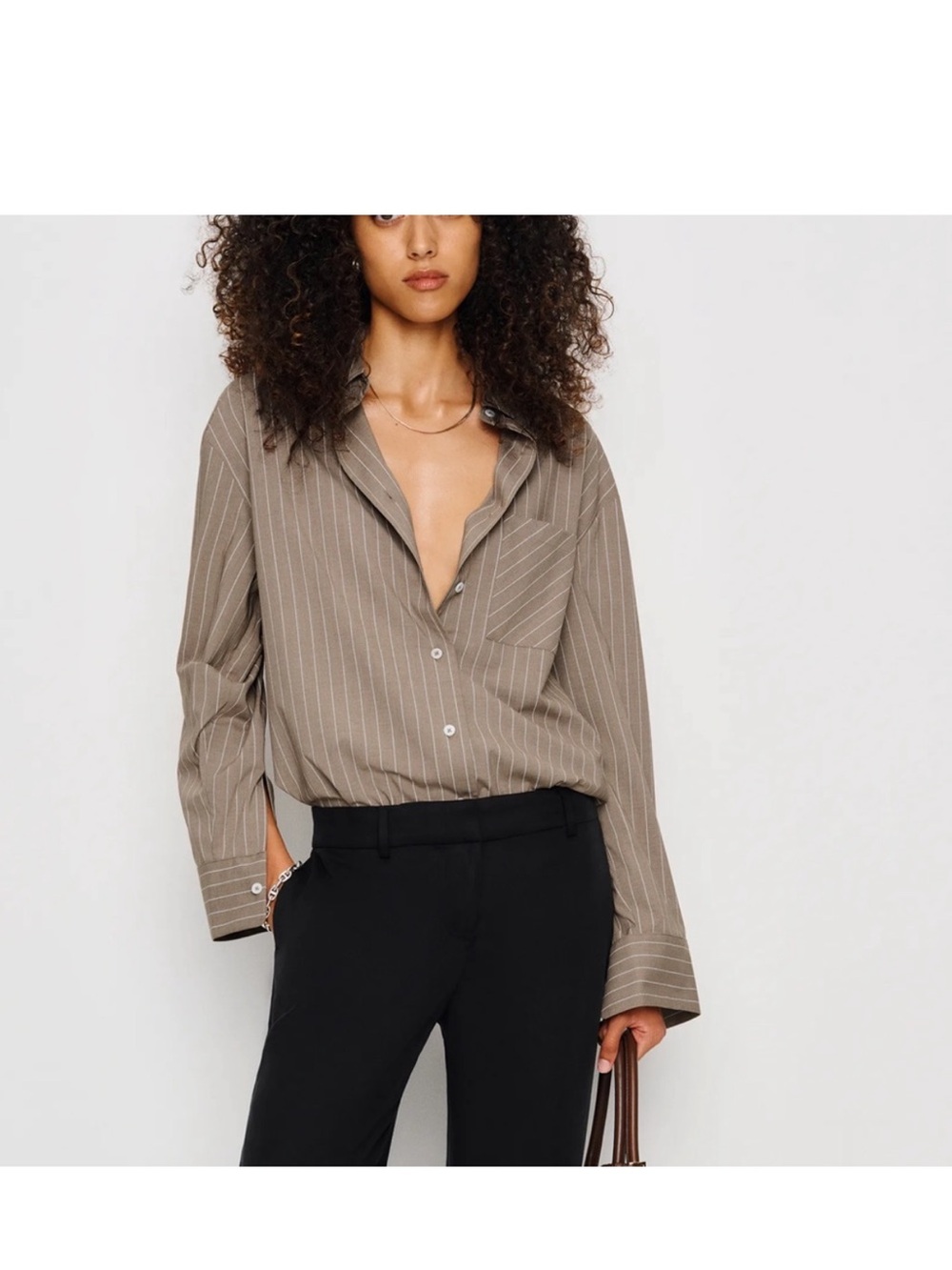 Reformation Brown Pinstripe Button-Down Shirt